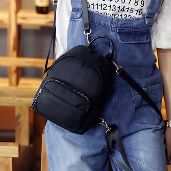Women Backpack Nylon Shoulder School Travel Bag Small Casual Rucksack(Black) - ebowsos