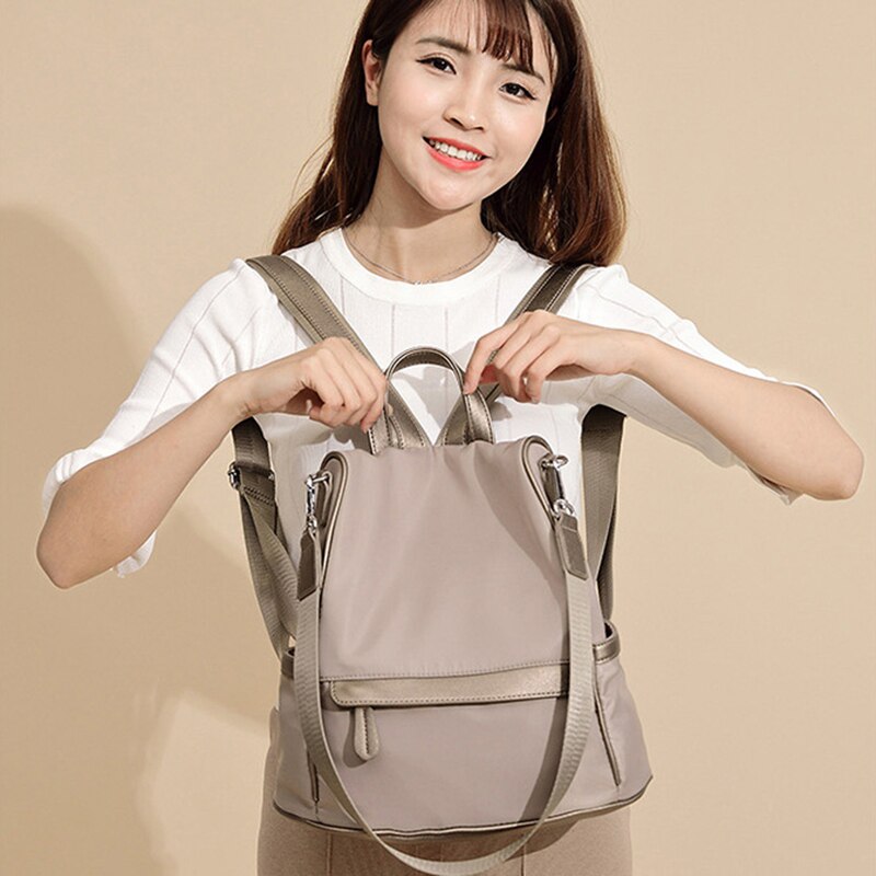 Women Backpack Purse Nylon Fashion Casual Convertible Shoulder Bag Lightweight Water Resistant School Backpack,Light Khak - ebowsos