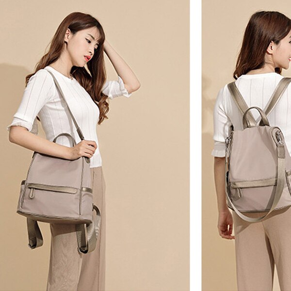 Women Backpack Purse Nylon Fashion Casual Convertible Shoulder Bag Lightweight Water Resistant School Backpack,Light Khak - ebowsos