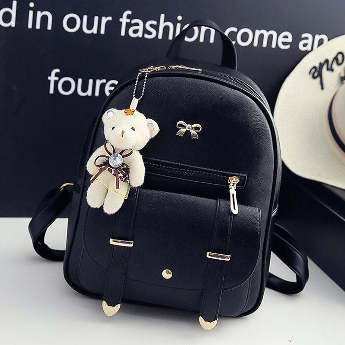 Women Backpacks Fashion PU Leather Shoulder Bag Solid Color Small Backpack School Backpack - ebowsos