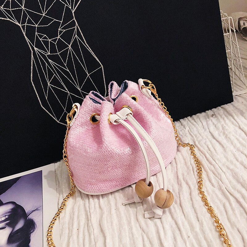 Women Bag With Sequins Bucket Bag Crossbody Bags For Women Fashion PU Leather Shoulder Messenger Bags - ebowsos