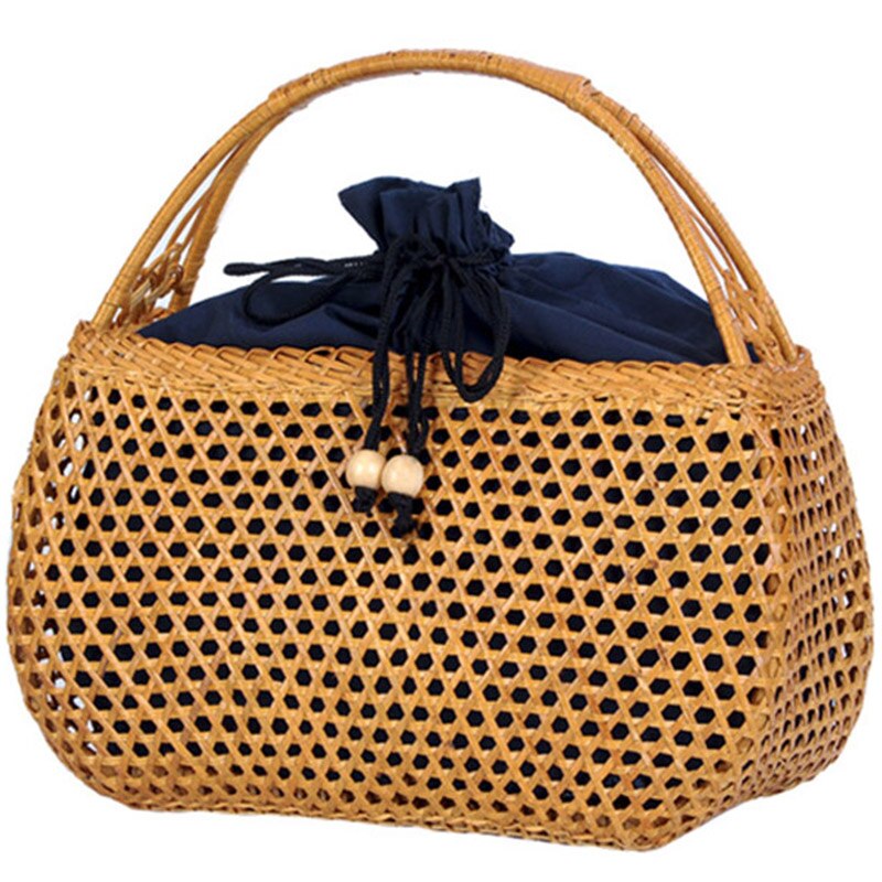 Women Bamboo Bags Bohemian Female Summer Beach Handbag Lady Vintage Rattan Knitted Bag Hollow Handmade Woven Basket Tote - ebowsos