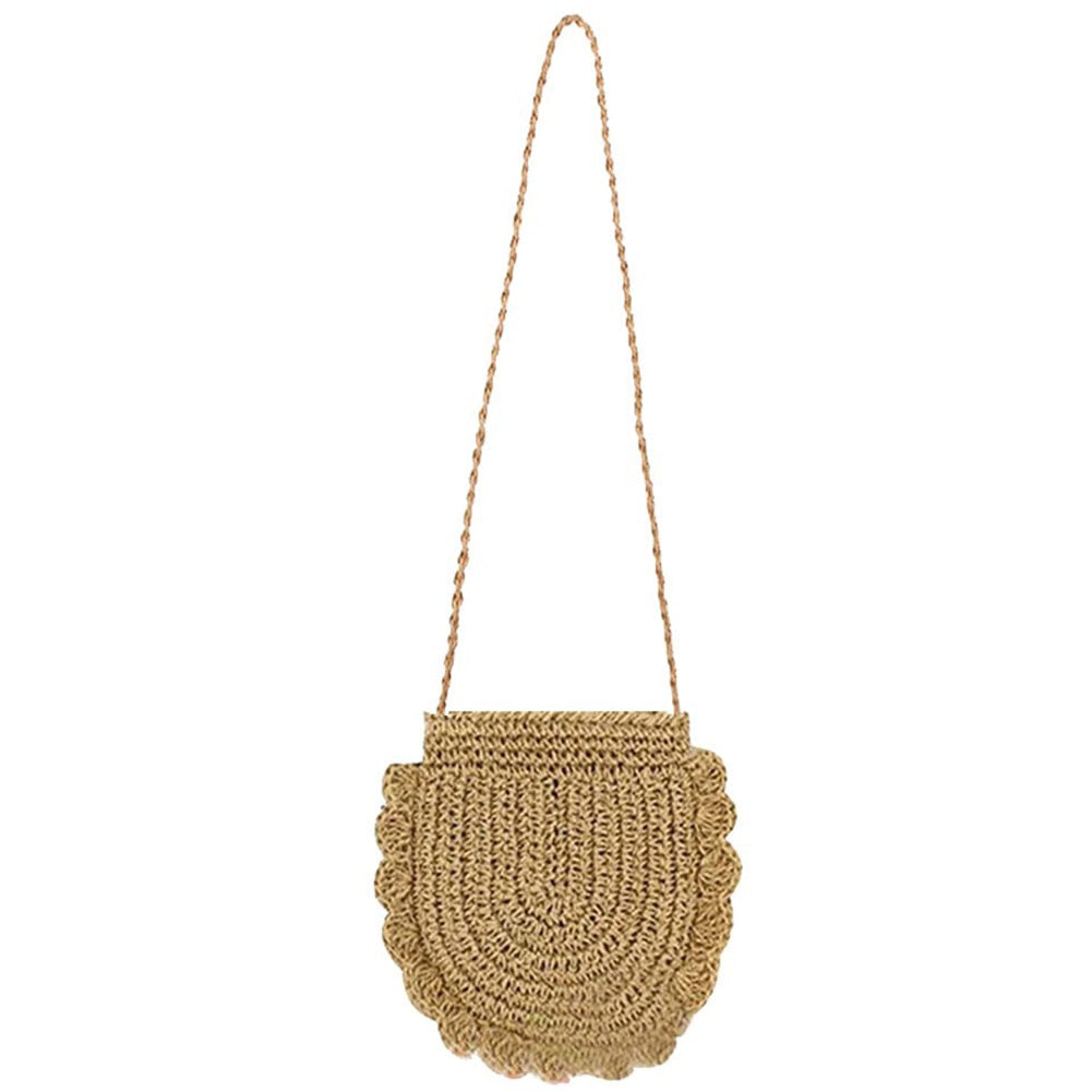 Women Beach Bag Round Straw Crochet Shoulder Summer Bag Purse - ebowsos