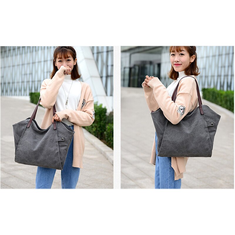 Women Canvas Shoulder Tote Bag Casual Simple Style Daily Bag Handbag - ebowsos