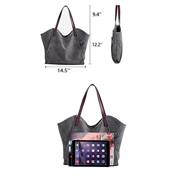 Women Canvas Shoulder Tote Bag Casual Simple Style Daily Bag Handbag - ebowsos