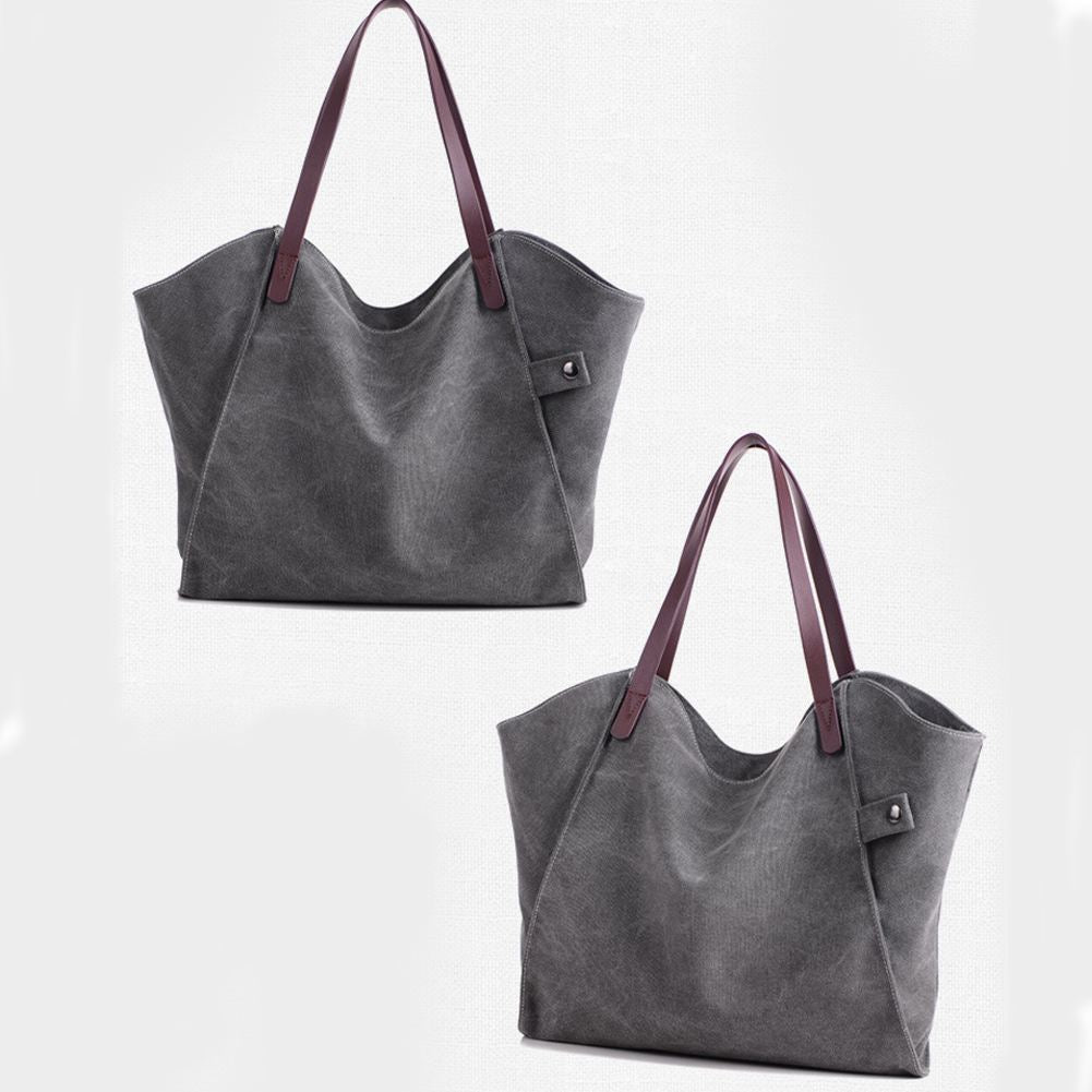 Women Canvas Shoulder Tote Bag Casual Simple Style Daily Bag Handbag - ebowsos