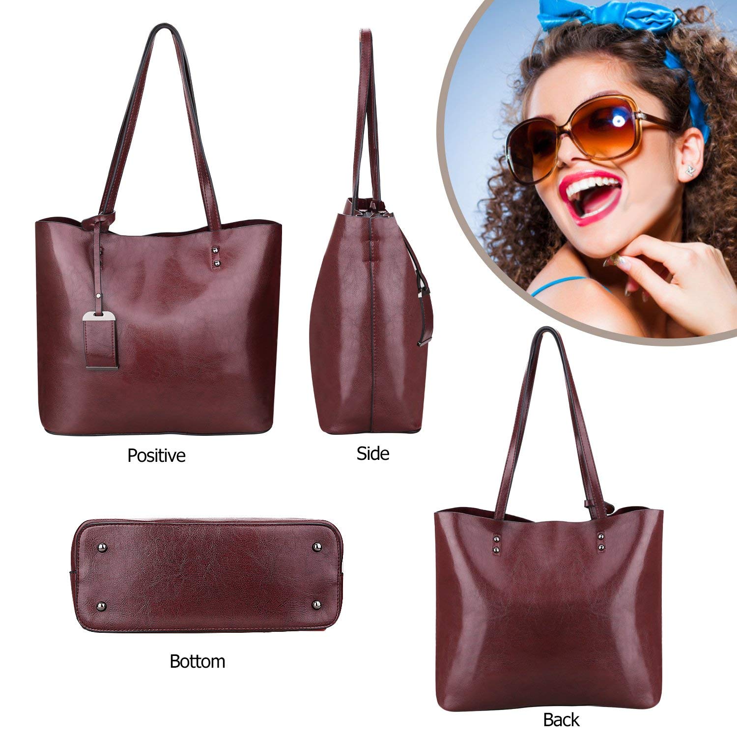 Women Casual Shoulder Bag Leather Handbag Large Capacity Bag,Dark Purple - ebowsos