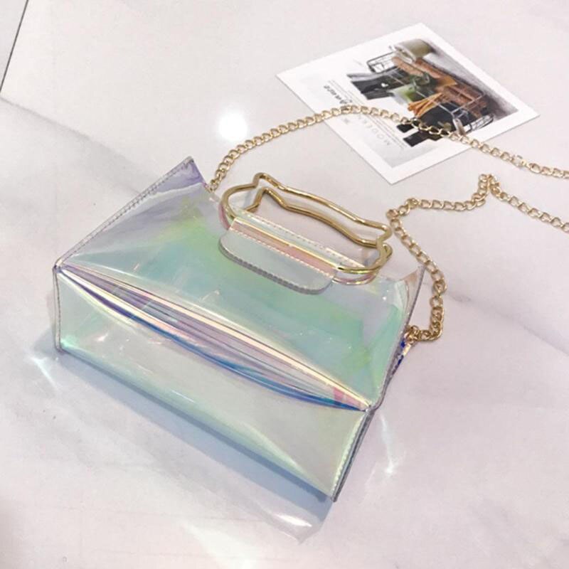 Women Cat Handle Laser Hologram Shoulder Bag Chain Clear High Quality Jelly Messenger Bags Fashion Female Crossbody Handb - ebowsos