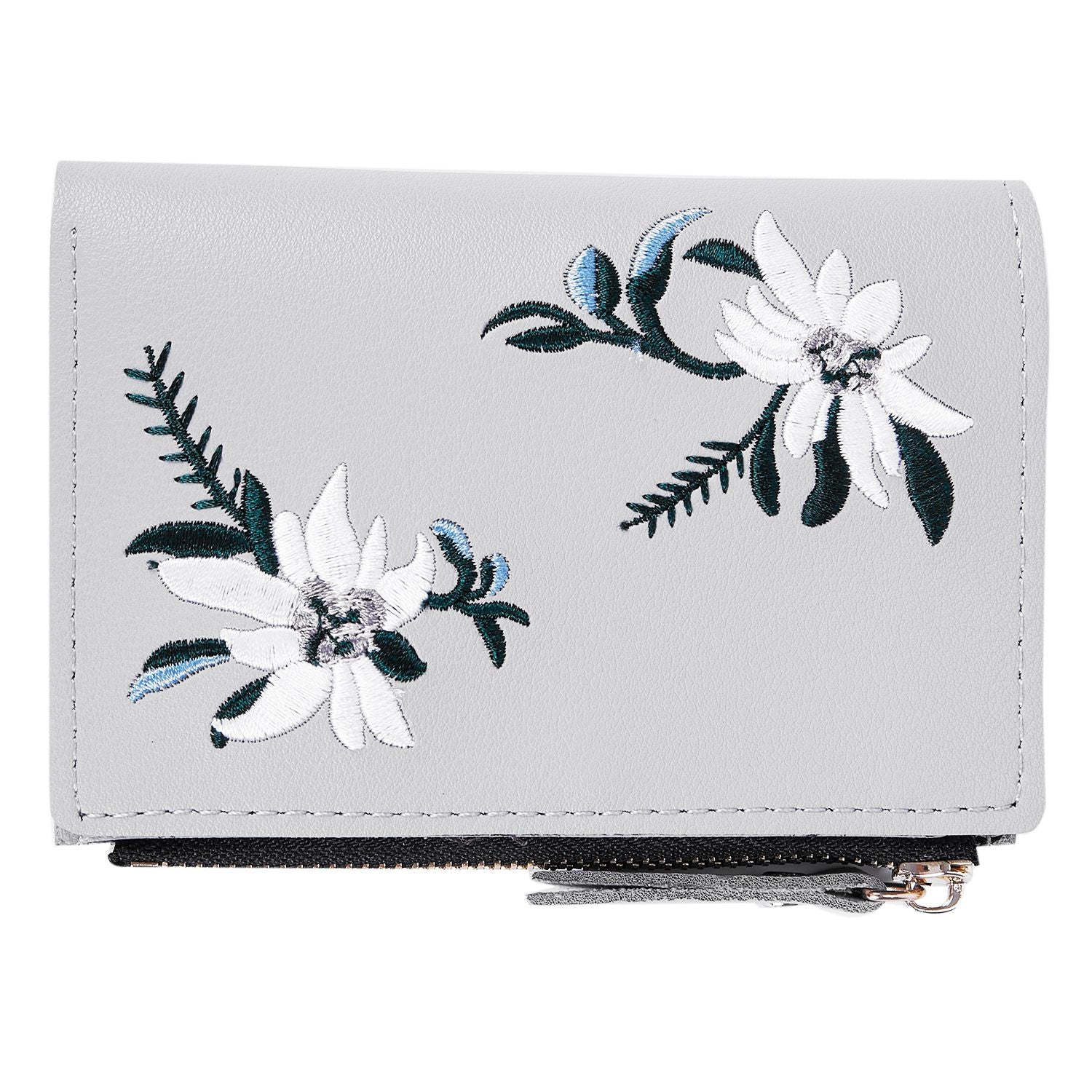 Women Clutch Wallet PU Women Embroidery Zipper Short Wallet Coin Purse Card Holders Handbag - ebowsos