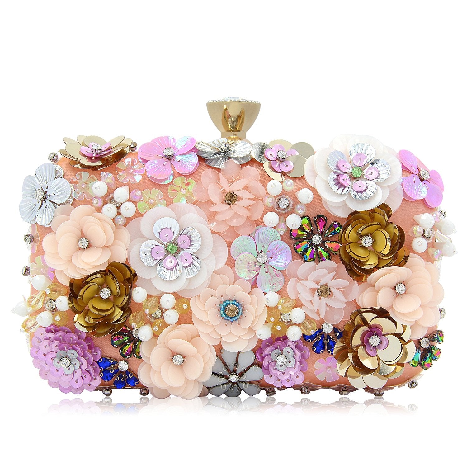 Women Clutches Colorful Flower Evening Bag Sequins Satin Evening Clutch - ebowsos