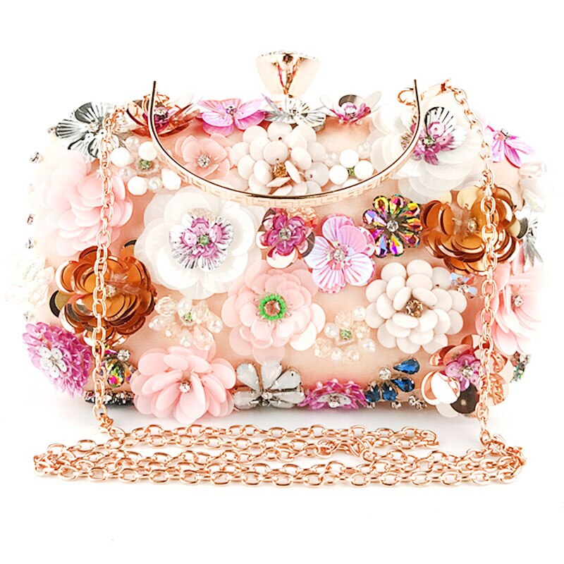 Women Clutches Colorful Flower Evening Bag Sequins Satin Evening Clutch - ebowsos