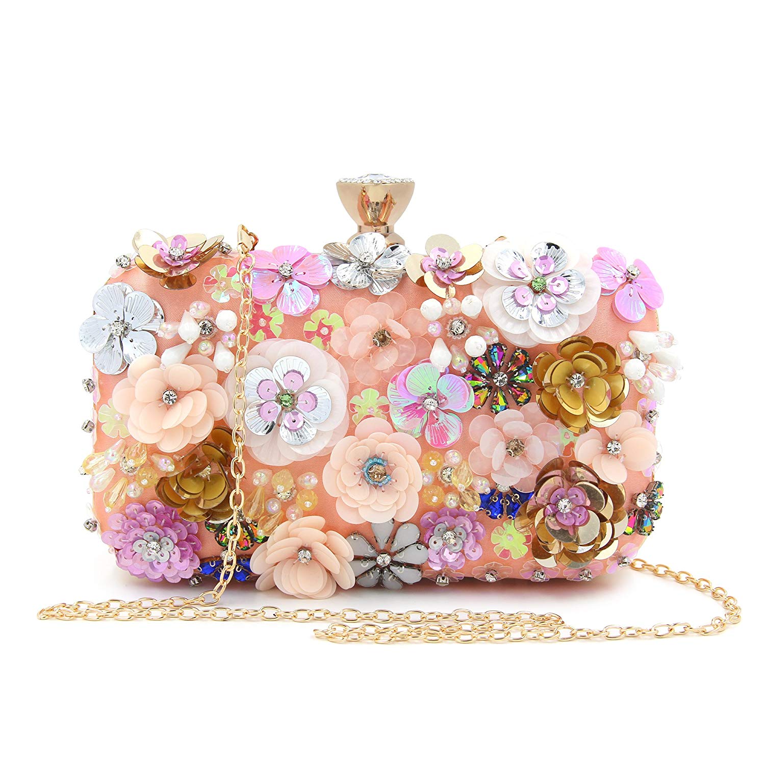 Women Clutches Colorful Flower Evening Bag Sequins Satin Evening Clutch - ebowsos