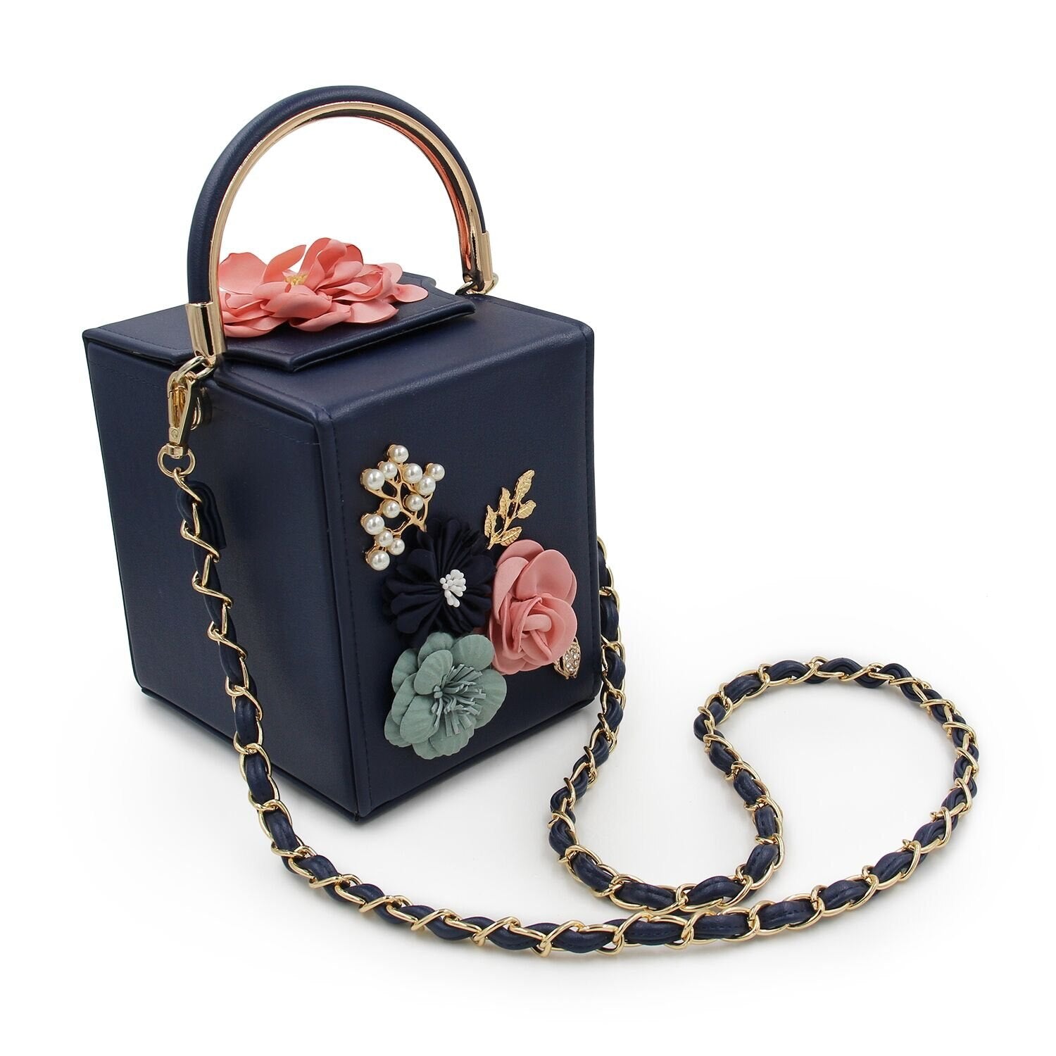 Women Clutches Flower Clutch Bag Box Clutch Purse Evening Handbag - ebowsos