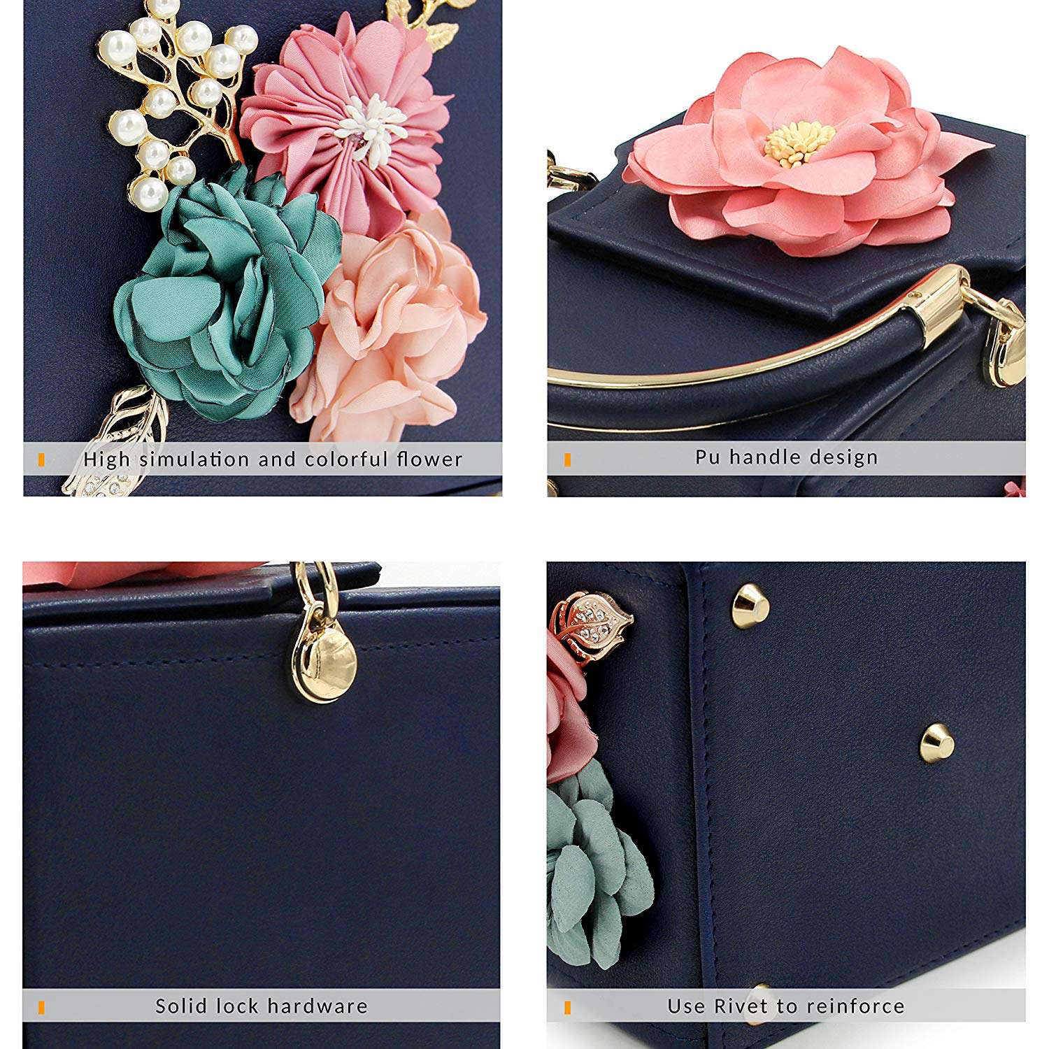 Women Clutches Flower Clutch Bag Box Clutch Purse Evening Handbag - ebowsos