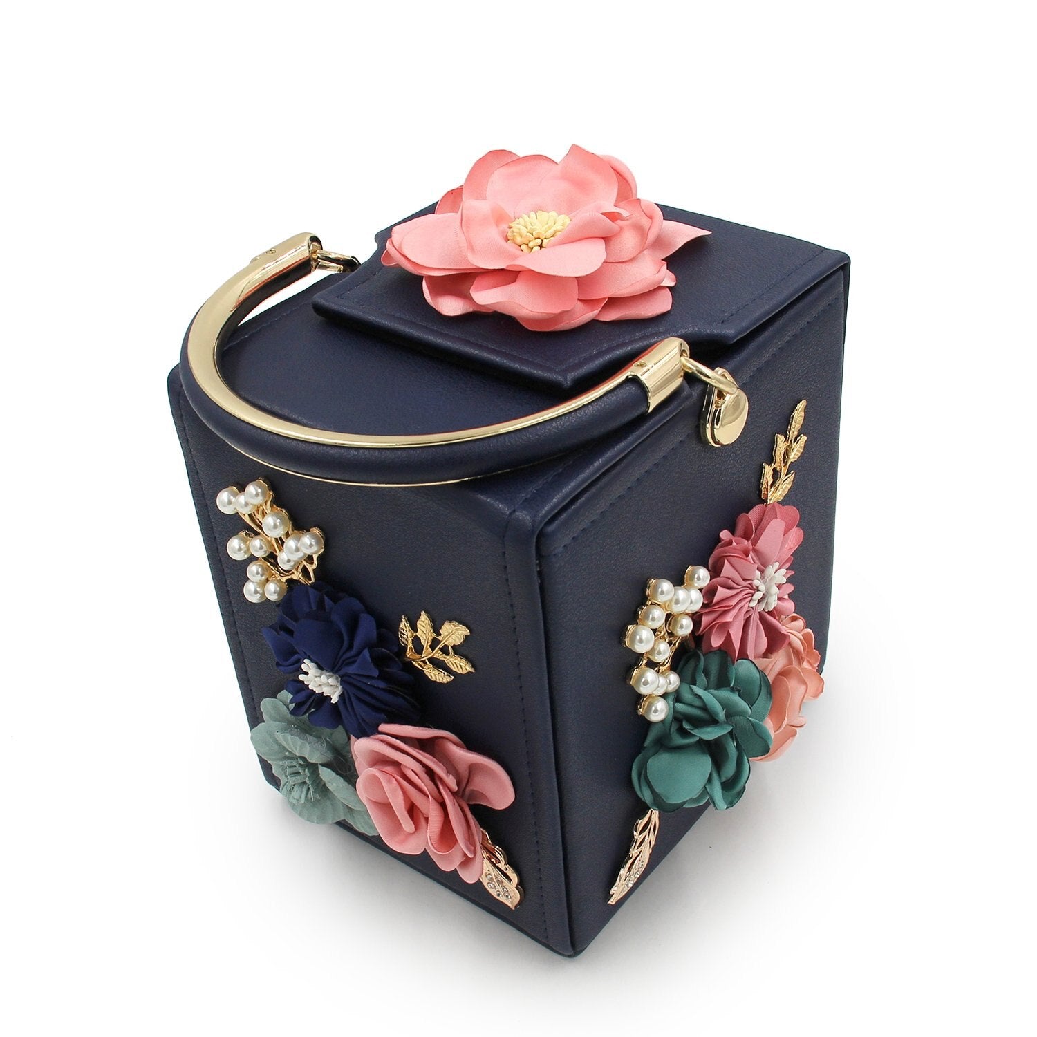 Women Clutches Flower Clutch Bag Box Clutch Purse Evening Handbag - ebowsos