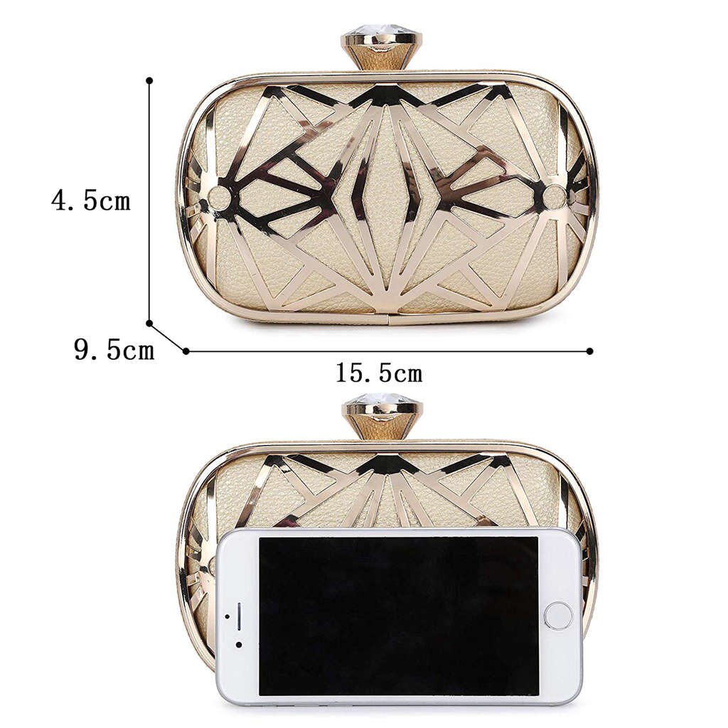 Women Evening Bags Exquisite Leather Handbag Metal Hollow Designer Wedding Party Clutch Purse - ebowsos