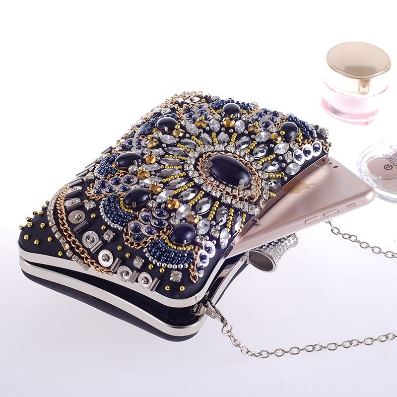 Women Evening Clutch Bag Ladies Diamond Crystal Day Clutches Purses Female Wedding Party Bridal Handbag With Chain - ebowsos