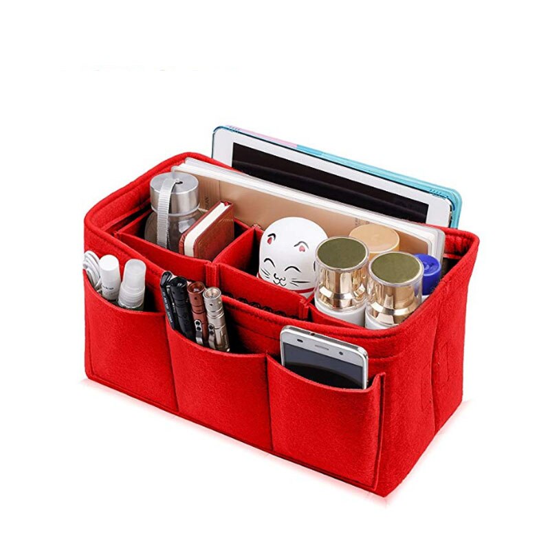 Women Fashion Felt Cloth Inner Bag Fits In Insert Handbag Multi-Pockets Cosmetic Bags Storage And Personal Belongings Org - ebowsos