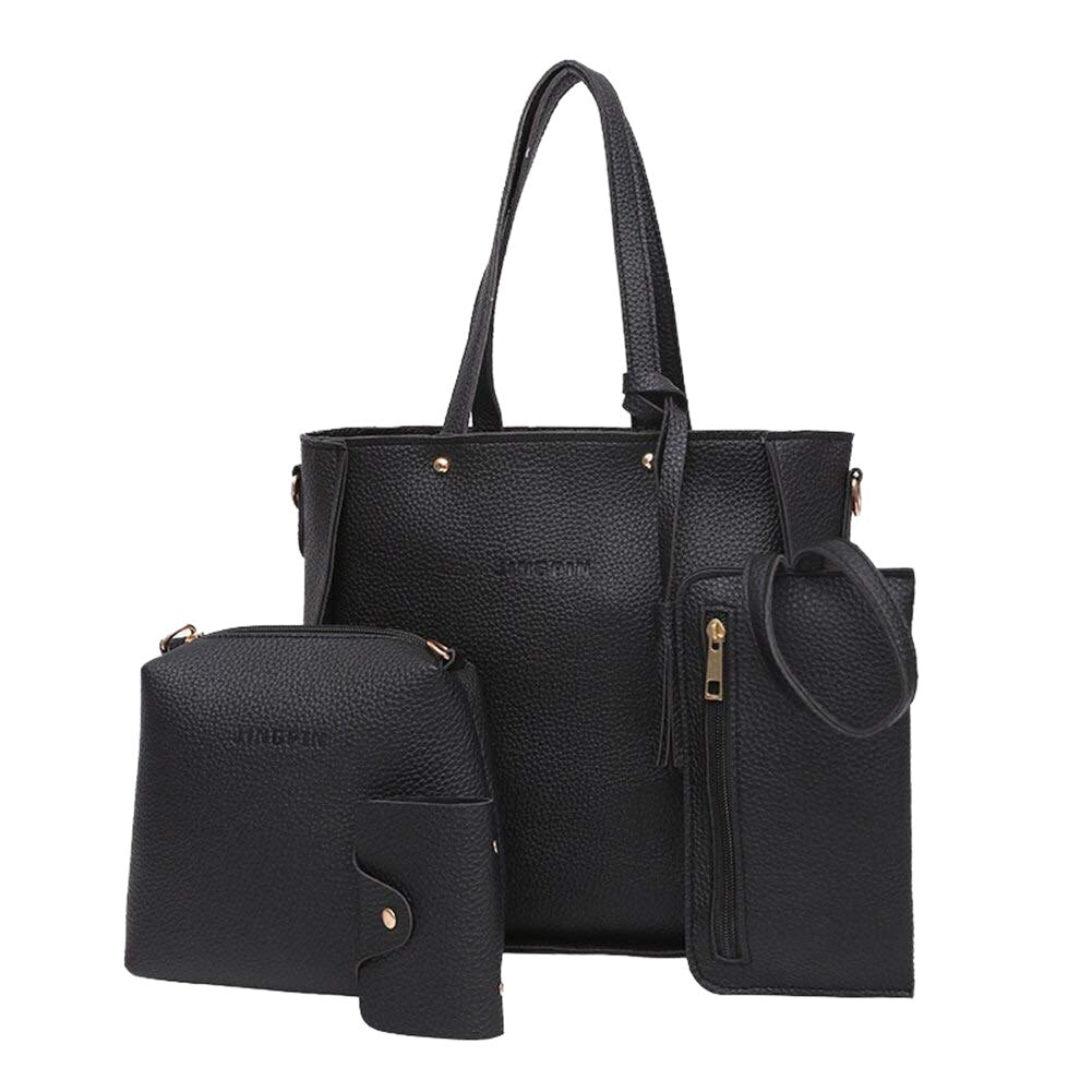 Women Fashion Handbag Shoulder Bag Purse Leather Tote Bag 4 Pieces - ebowsos