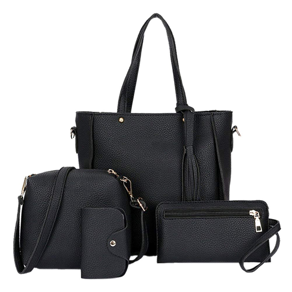 Women Fashion Handbag Shoulder Bag Purse Leather Tote Bag 4 Pieces - ebowsos