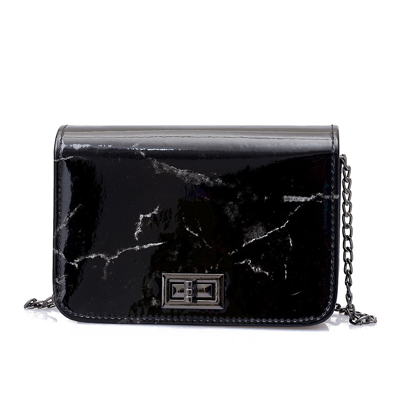 Women Fashion Marble Pattern Glossy Leather Chic Chain Bag Shoulder Bag Handbags Messenger Bag - ebowsos