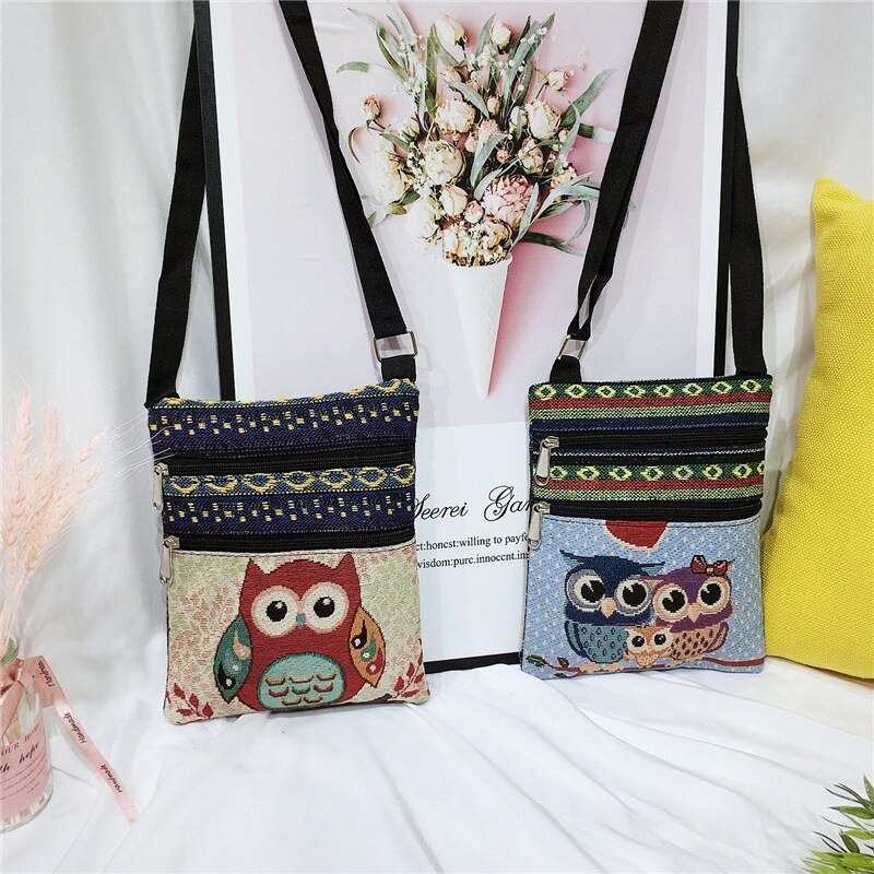 Women Girl Portable Shoulder Bag Messenger Purse Zip Owl Satchel Tote Handbag Travel Bag Canvas Satchel Canvas Bag - ebowsos