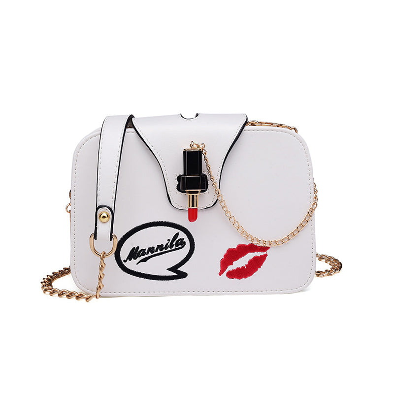 Women Handbag Leather Women Shoulder Bag Small Crossbody Handbag Embroidered Lipstick Chain Design Casual Bags Satchel - ebowsos