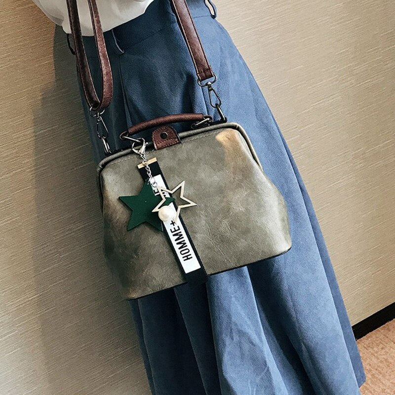 Women Handbag Pu Leather Shoulder Bag Female Doctor Crossbody Handbag Star Pendant Tassel Rivets Casual Famous Brand Wome - ebowsos