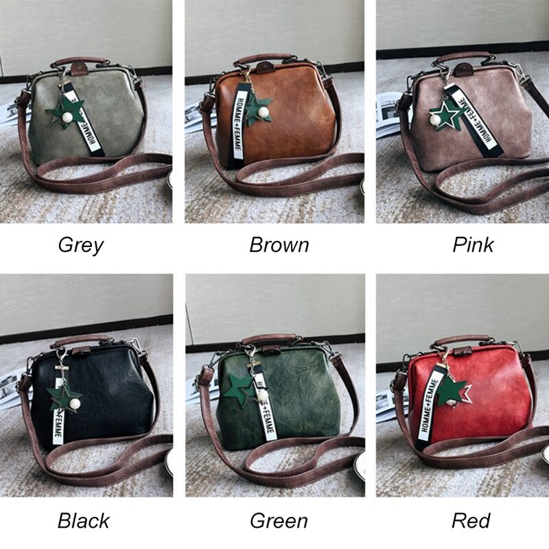 Women Handbag Pu Leather Shoulder Bag Female Doctor Crossbody Handbag Star Pendant Tassel Rivets Casual Famous Brand Wome - ebowsos