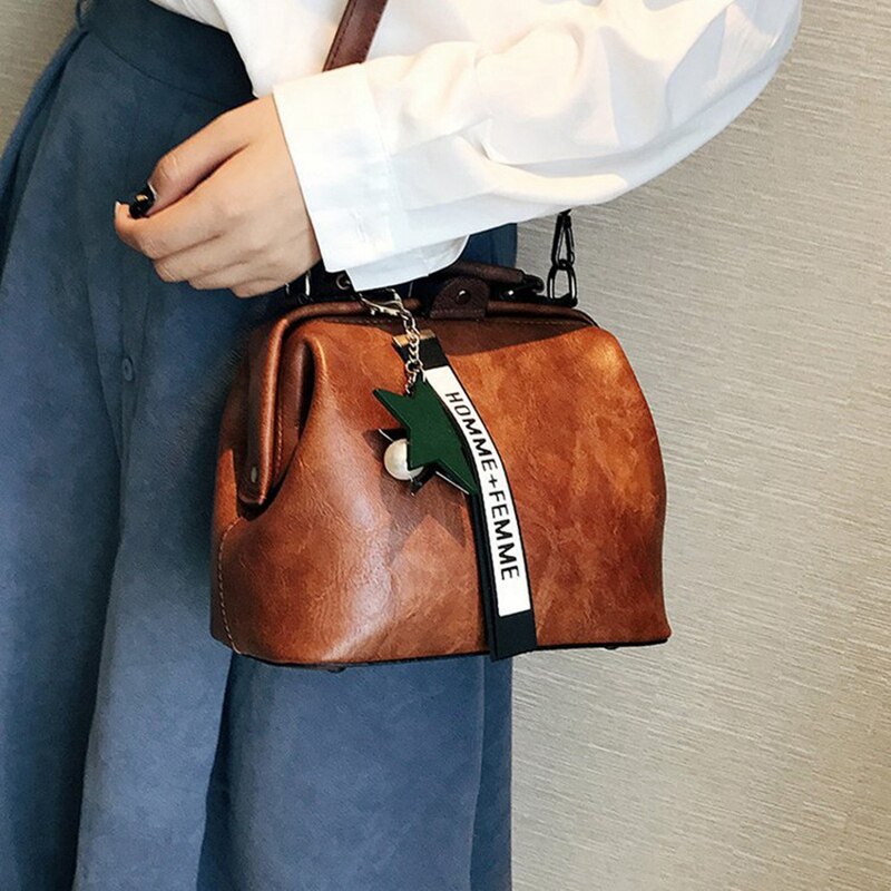 Women Handbag Pu Leather Shoulder Bag Female Doctor Crossbody Handbag Star Pendant Tassel Rivets Casual Famous Brand Wome - ebowsos