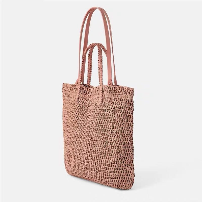 Women Handbag Summer Fresh Woven Handmade Grass Casual Tote Knitted Rattan Bags Beach Bag Designer - ebowsos