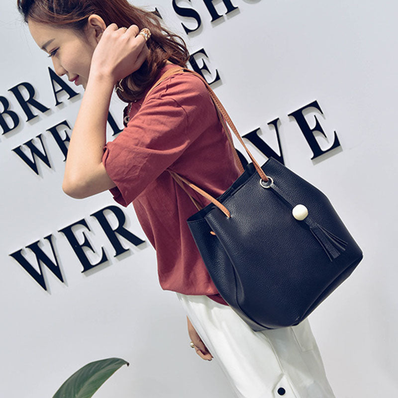 Women Handbags 4Pcs Set Pu Leather Tote Bag Shoulder Crossbody Bag Purse Purse With Tassels - ebowsos