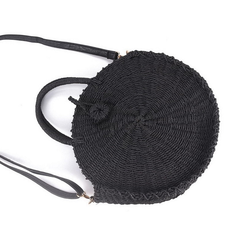 Women Handmade Round Beach Shoulder Bag Bali Circle Straw Bags Summer Woven Rattan Handbags Women Messenger Bag - ebowsos