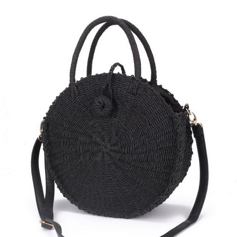 Women Handmade Round Beach Shoulder Bag Bali Circle Straw Bags Summer Woven Rattan Handbags Women Messenger Bag - ebowsos