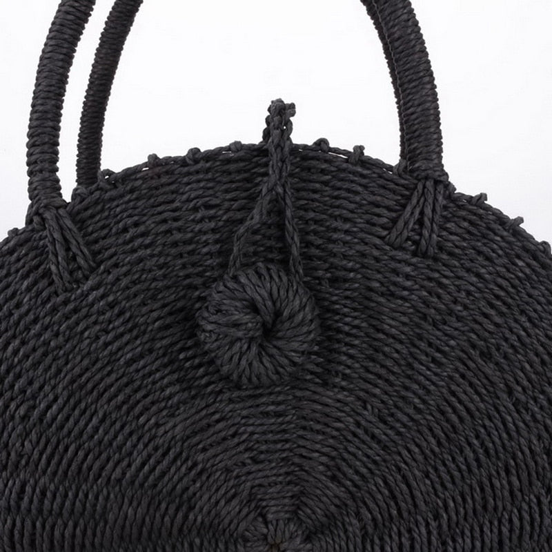 Women Handmade Round Beach Shoulder Bag Bali Circle Straw Bags Summer Woven Rattan Handbags Women Messenger Bag - ebowsos