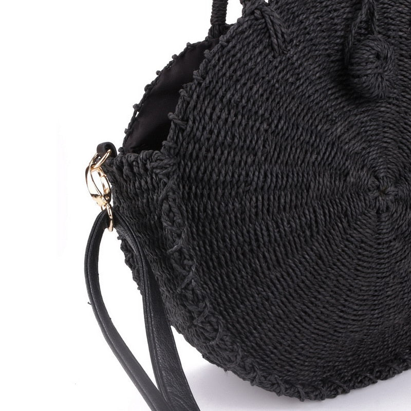 Women Handmade Round Beach Shoulder Bag Bali Circle Straw Bags Summer Woven Rattan Handbags Women Messenger Bag - ebowsos