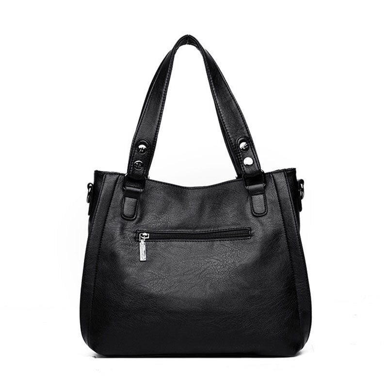 Women Leather Handbag PU Leather Casual Tote Bags Soft Female Big Shoulder Bag Black - ebowsos