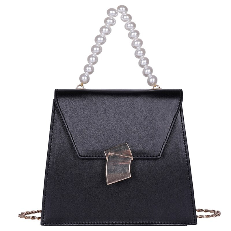 Women Messenger Bags Fashion Pearl Bags Metal Gold Long Chain Beautiful Package Small Square Bags - ebowsos