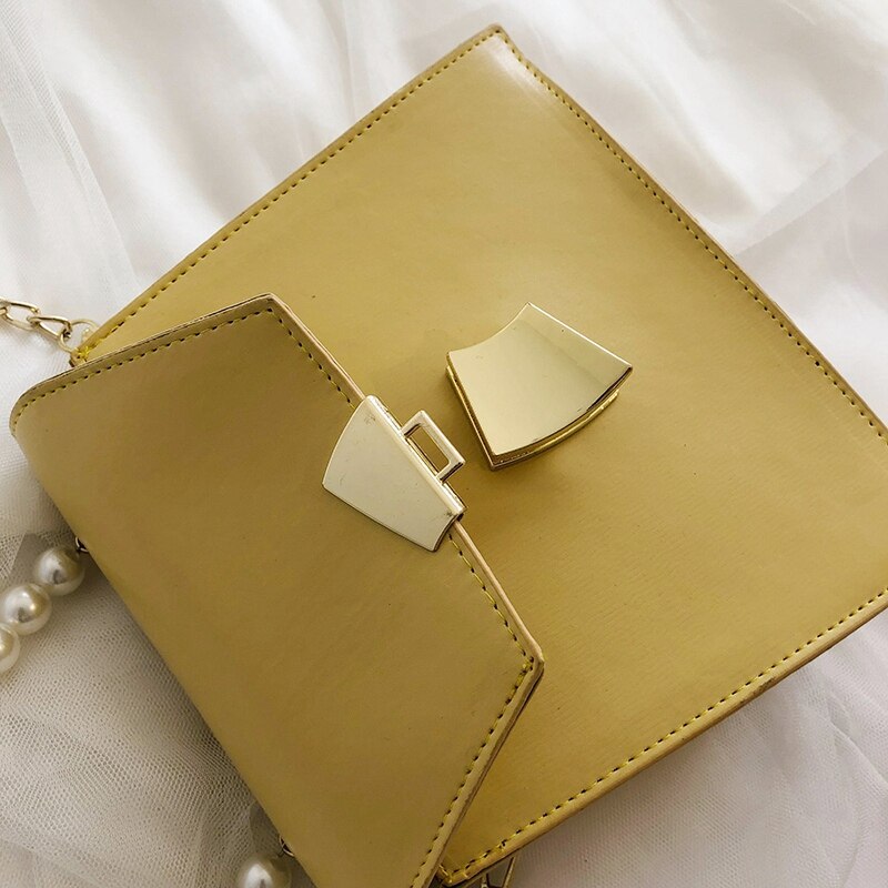 Women Messenger Bags Fashion Pearl Bags Metal Gold Long Chain Beautiful Package Small Square Bags - ebowsos