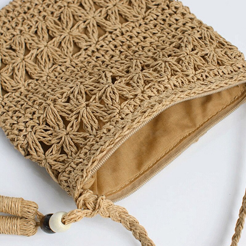 Women Messenger Bags Hollow Out Woven Single Shoulder Crossbody Tassel Beach Casual Straw Bag For Women Girl Bags - ebowsos