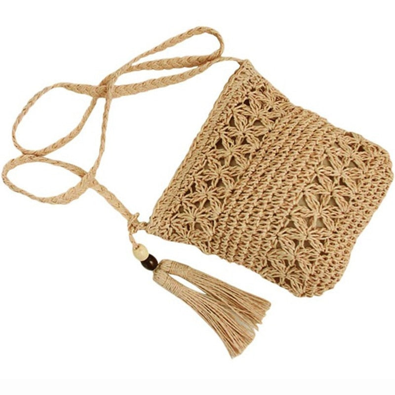 Women Messenger Bags Hollow Out Woven Single Shoulder Crossbody Tassel Beach Casual Straw Bag For Women Girl Bags - ebowsos