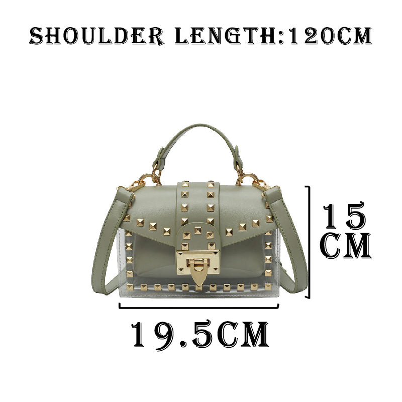 Women Messenger Bags PU+PVC Transparent Jelly Bag Summer Girl Fashion Rivet Chains Beach Shoulder Bag Flap - ebowsos