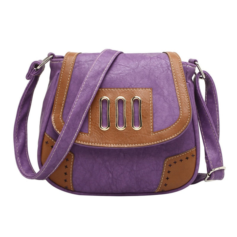 Women Messenger Bags Vintage Hollow Out Pu Leather Crossbody Shoulder Handbags Light Purple - ebowsos