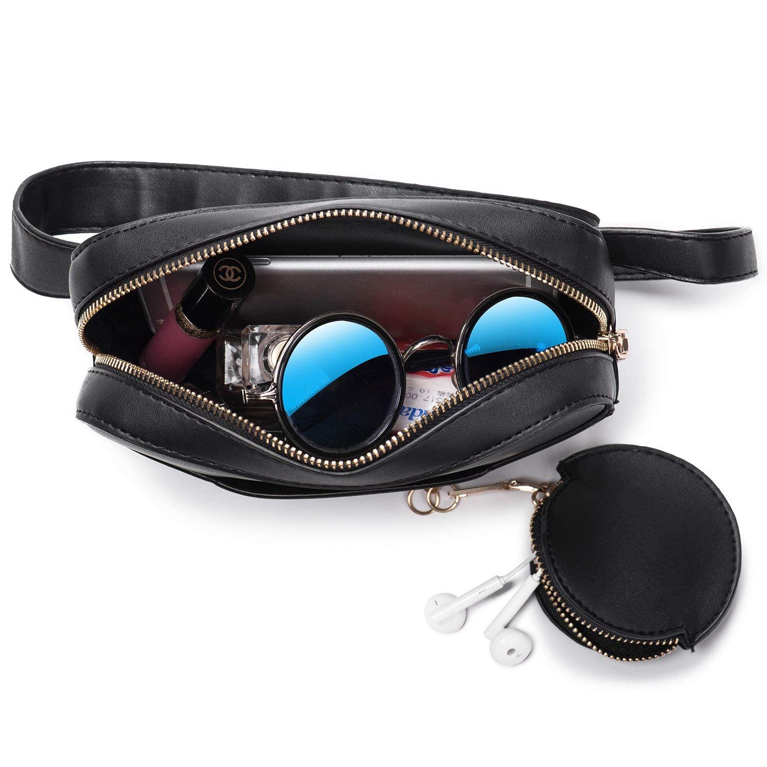 Women Mini Waist Bag Fashion Fanny Packs PU Leather Cell Phone Pocket Purse (BLACK) - ebowsos