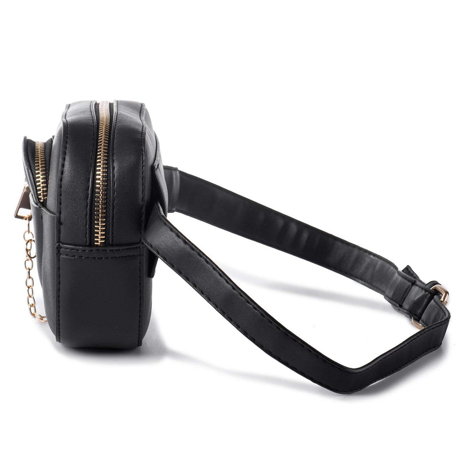 Women Mini Waist Bag Fashion Fanny Packs PU Leather Cell Phone Pocket Purse (BLACK) - ebowsos