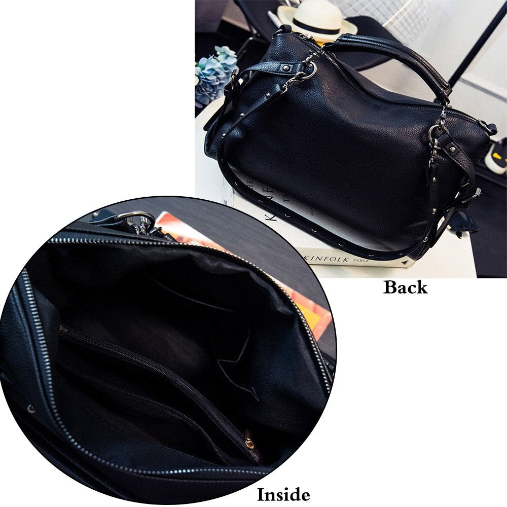 Women Modern Punk Pu Leather Cross Body Rivet Top-Handle Shoulder Bags Hobo Tote Satchel Handbags For Lady - ebowsos