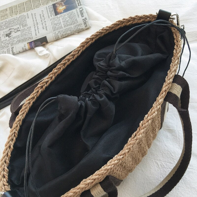 Women Natural Handbag Braided New Rattan Bag Beach Straw Bag Crossbody Summer Bags - ebowsos