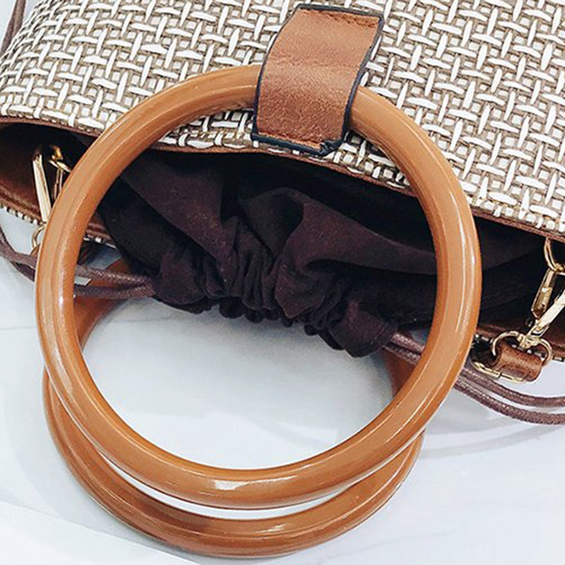 Women New Simple Retro Ring Handbag Diagonal Straw Beach Bag - ebowsos