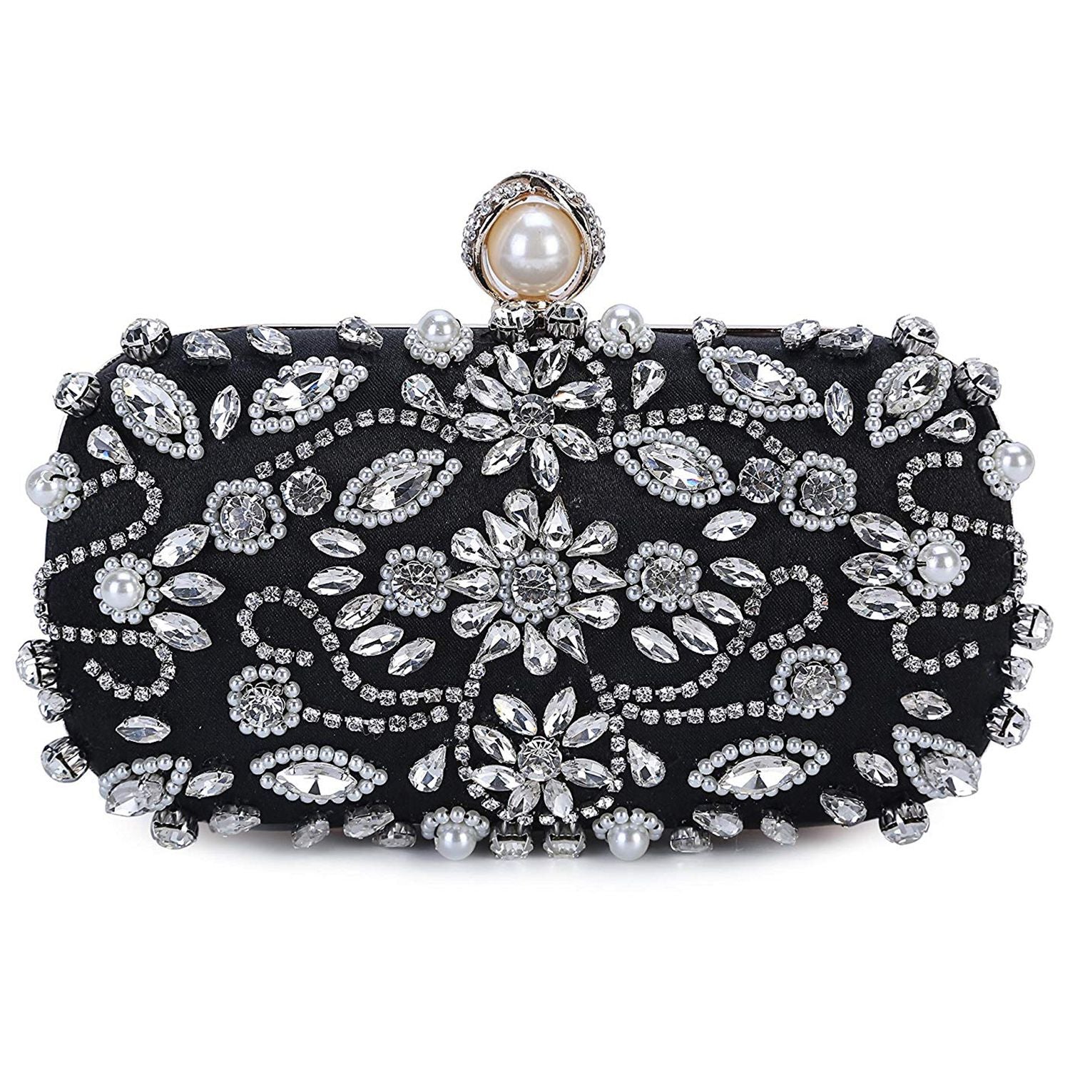 Women Noble Crystal Beaded Evening Bag Wedding Clutch Purse - ebowsos