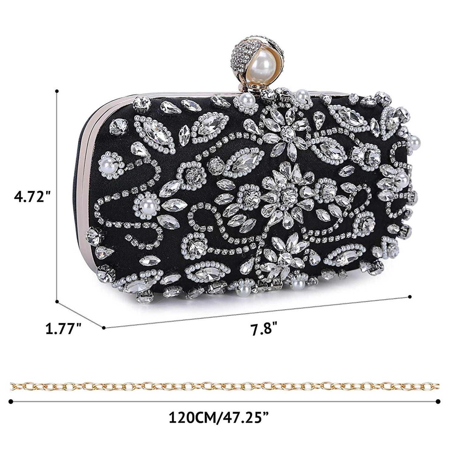 Women Noble Crystal Beaded Evening Bag Wedding Clutch Purse - ebowsos